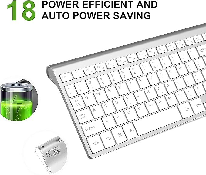 JOYACCESS J Wireless Keyboard, 2.4G Slim and Compact Wireless Keyboard with Numeric Keypad for Laptop, MacBook air, Apple, Computer, PC-Sliver&White