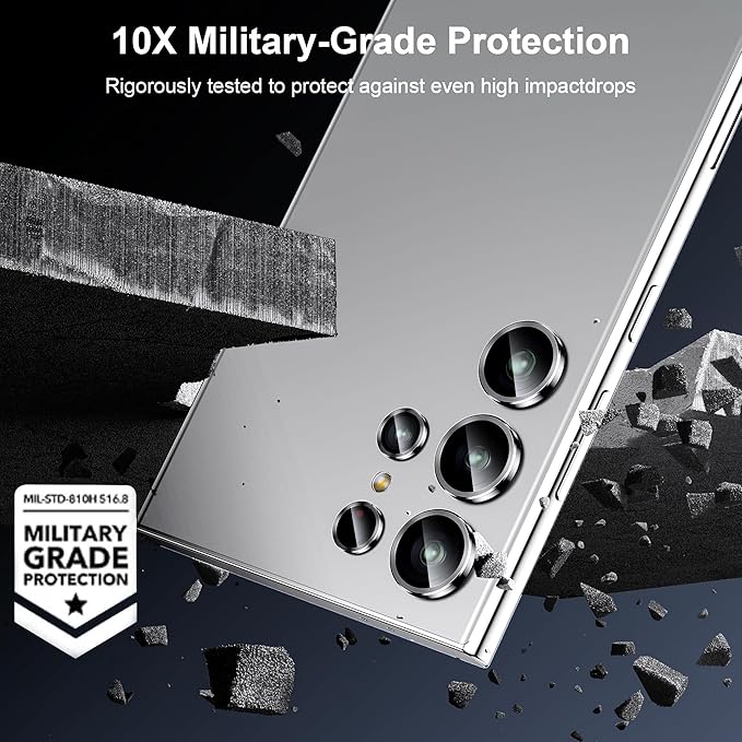 WSKEN for Samsung Galaxy S24 Ultra Camera Lens Protector, Ultra Thin Scratch Resistant 9H Tempered Glass with Aluminum Metal Circle Camera Screen Protector Cover Accessories, Silver