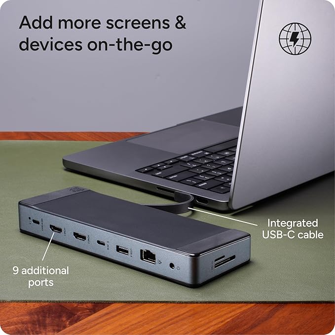 ZAGG 9-Port Hub – 2 USB-C, 2 HDMI (4K 60Hz), 1 USB-A (10Gbps), Ethernet, Audio Jack, SD & MicroSD Card Readers - Multi-Device Connectivity for iPadOS, ChromeOS, Android, Windows