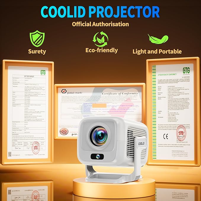 Mini Projector 1080P, Projector 4K Full HD, Smart Projector Featuring Auto Focus & Keystone Correction with Built-in Apps, Portable Projector WiFi 6 & Bluetooth 5.4 180° Rotation for Phone/Tablet/HDMI