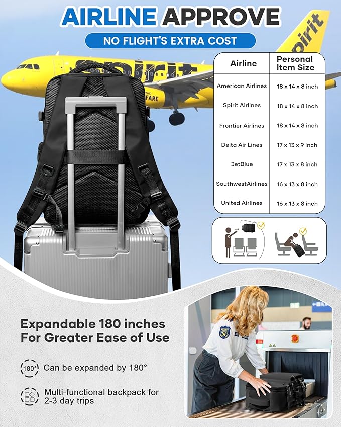 Vacuum Travel Backpack with Pump for Women,Personal Item Carry on Backpacks Flight Approved 18x14x8 inches for Men,Laptop Waterproof Work Compression bags Casual Daypack Black