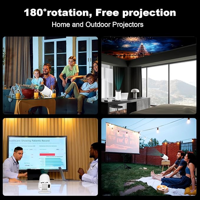 Mini Portable Projector, Support 4K 1080P with Dual-Band WIFI6 5G Wireless 5.0 Bluetooth Android 11,160 ANSI,180° Rotatable, Auto Keystone Correction, 35"-130" Screen Video Projector