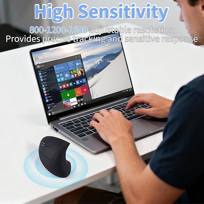 Ergonomic Mouse Wireless Left Handed Vertical Mouse with LED Light USB Receiver 6 Buttons Portable 2.4GHz Optical USB Wireless Mice for PC Laptop Desktop Computer Notebook Mac Adults Gifts, Black