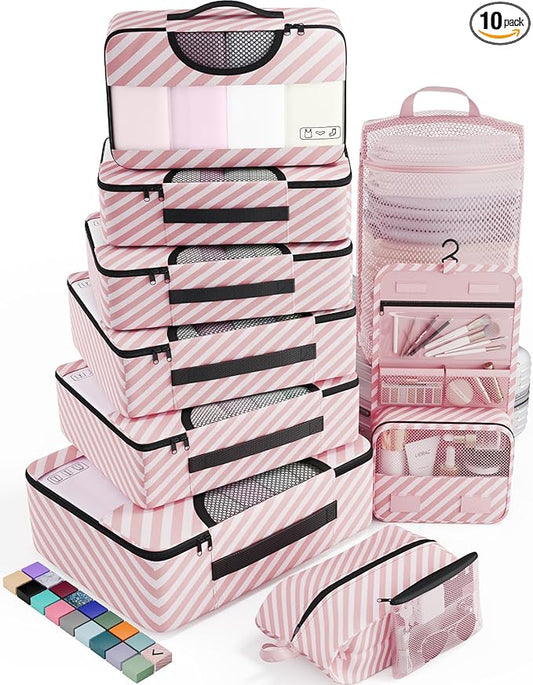 Veken 10 Set Packing Cubes for Travel Essential, Suitcase Organizer Bags in 4 Sizes, Carry-On Luggage Accessories with Large Laundry & Hanging Toiletry Bag, Must-Have for Airplane, Road Trip & Camping