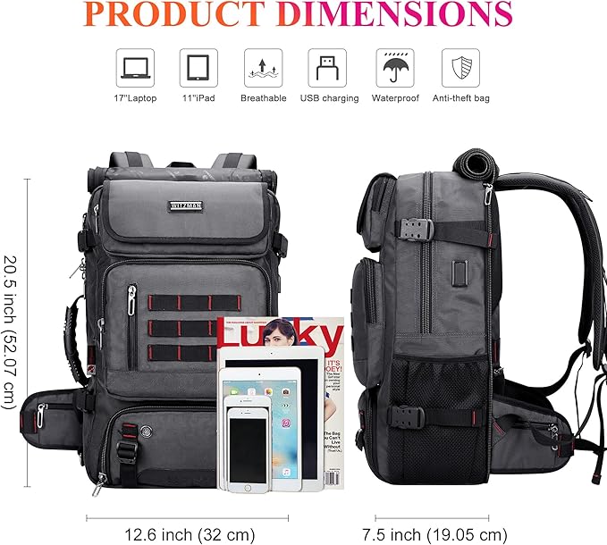 WITZMAN Carry on Travel Backpack for Men Women Airline Approved Convertible Nylon Duffle Backpack Luggage Bag (B682 Silvery Grey)