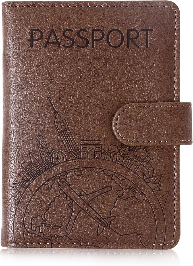 Passport Holder and Card Slot Combo RFID Blocking Leather Family Travel Passport Wallet Travel Accessories for Men Women US Passport Cover (Travel Coffee color)