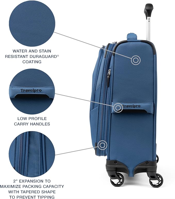 Travelpro Maxlite 5 Softside Expandable Carry on Luggage with 4 Spinner Wheels, Lightweight Suitcase, Men and Women, International, Ensign Blue, Carry on 19-Inch