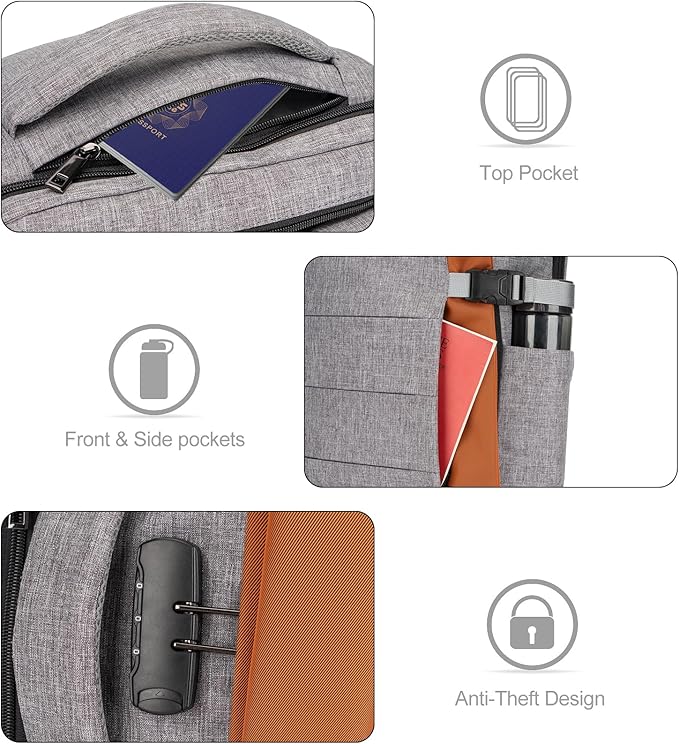Tzowla 40L Travel Laptop Backpack for Men Women Carry on Flight Approved,Large Capacity Water Resistant Anti Theft Backpacks with USB Port,Business Causal Daypack Bag Fit 17.3"Computer/Notebook(Grey)