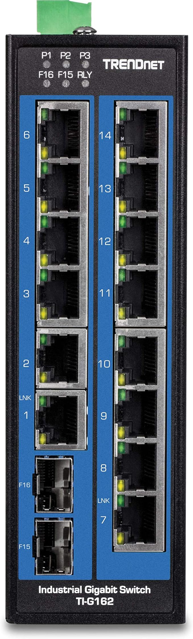 TRENDnet 16-Port Hardened Industrial Unmanaged Gigabit DIN-Rail Switch, TI-G162, 14 x Gigabit Ports, 2 x Gigabit SFP Slots,32Gbps Switching Capacity, IP30 Ethernet Network Switch, Lifetime Protection