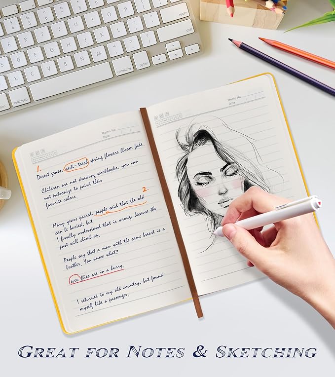 Lined Journal Notebook for Women Men,256 Pages A5 Hardcover Leather Journals for Writing,Travel,Business,Work & School,College Ruled Notebooks for Note Taking,Diary Notepad 5.7"×8.3" yellow