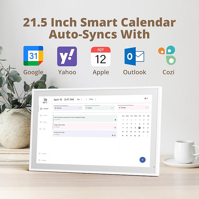 Dragon Touch 21.5" Digital Calendar Chore Chart – 1080P Full HD Interactive Touchscreen, Smart Family Planner, Hearth Display Digital Wall Calendar & Desk Mountable for Seamless Scheduling