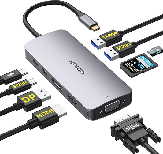 MOKiN USB C Multiport Adapter for MacBook Air/Pro, Mac Dongle, 9 in 1 USB C to DP Adapter, USB A&C3.0 5Gbps, SD/TF Card Reader, 100W PD, USB C Hub for Dell, Lenovo, HP, etc.