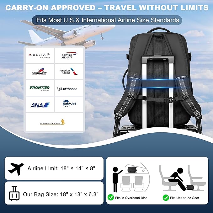 Vacuum Backpack Travel – Expandable Compression Carry On Backpack with Vacuum Pump, Water-Resistant TSA Lock Travel Bag, 17" Laptop Backpack for Men Women, Business Airplane Flight Luggage, Grey