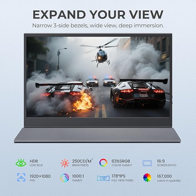 15.6" FHD 1080P Portable Monitor with Case, Ultra-Slim USB-C/HDMI Second Display for Laptop MacBook PC Phone Xbox PS5 Switch - IPS, Eye Care, Plug and Play