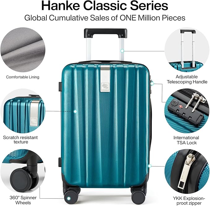 Hanke Luggage Sets 2 piece Carry On Luggage with Wheels PC Hard Shell Suitcases Lightweight Checked Travel Luggage Large Travel Suitcase Woman Men 20/29 Inch(Caribbean Blue)