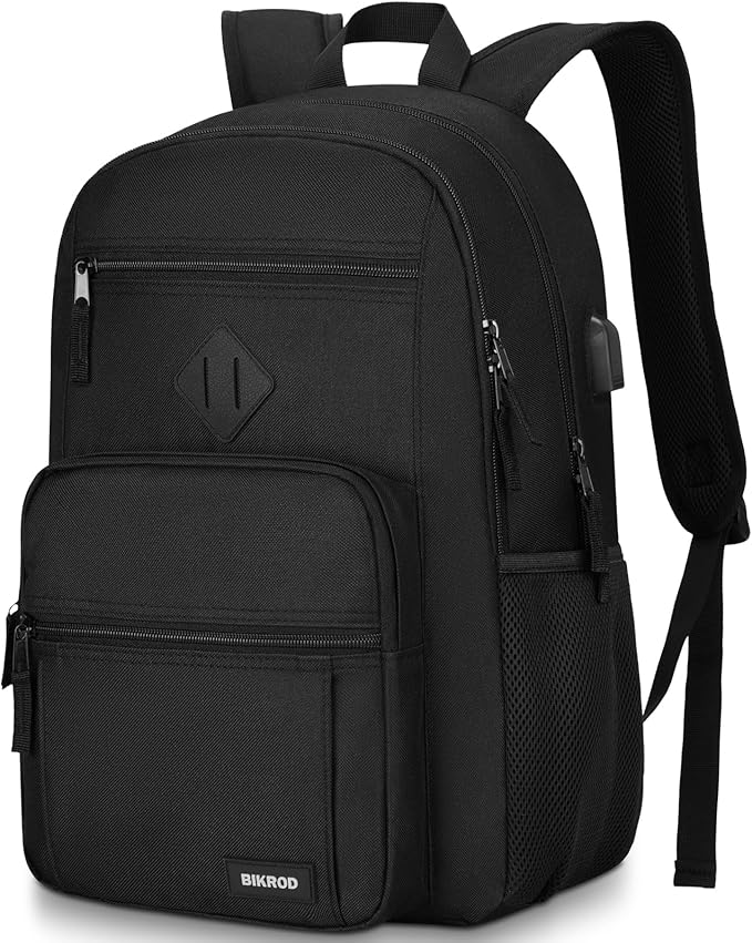 Black Backpack for Men and Women, Backpack for School Teens Boys and Girls, Lightweight Casual High School Bookbag, Daily-use Travel Laptop Backpack with USB Charging Port Fits 15.6 Inch Notebook
