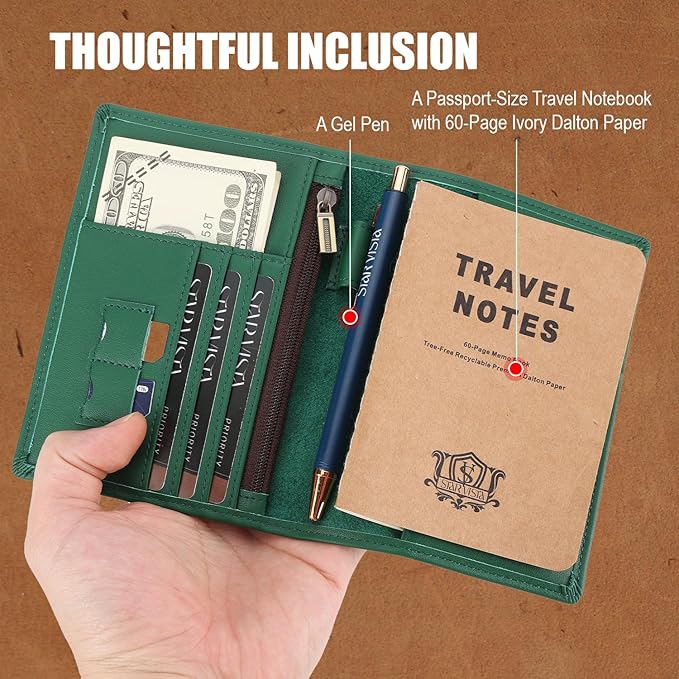 STAR VISTA Phoenix Leather Passport Holder, Calfskin Travel Wallet - RFID Blocking, ID Window, Zipper Pocket, Pen & Notebook Included, Mint