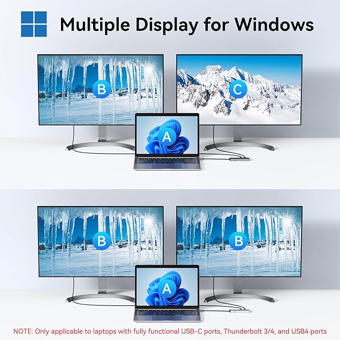 USB C Docking Station Dual Monitor 4K@60Hz DP Alt Mode, USB C Video Hub with 10Gbps Data Transfer, 100W PD Charging, USBC Splitter for Dell/HP/Lenovo, Portable Monitor and More Type C Devices