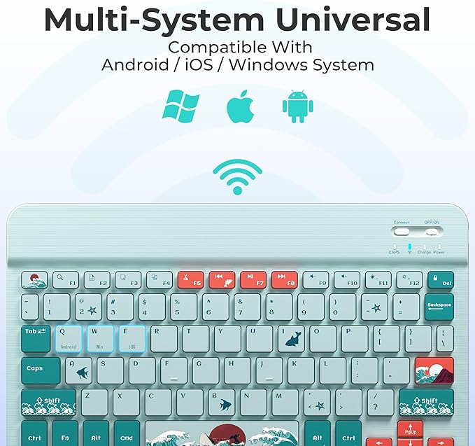 OHY Bluetooth Keyboard, XVX WK80 Portable Travel Keyboard Compatible with Windows, iOS, Android, iPhone, and Tablets-Blue