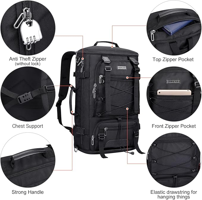 WITZMAN Travel Backpack for Men Convertible Large Carry on Backpack with Shoe Compartment for Airplanes Fit 17 Inch Laptop(B689 Black)