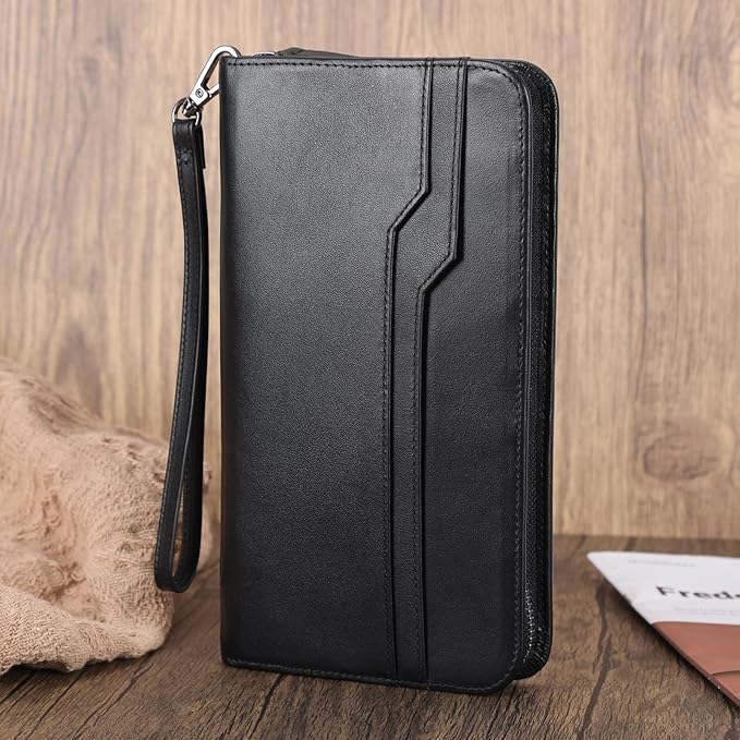 Polare Full Grain Leather Family Travel Passport Wallet and Documents Organizer RFID Blocking Case Holder Fits 6 Passports for Men and Women