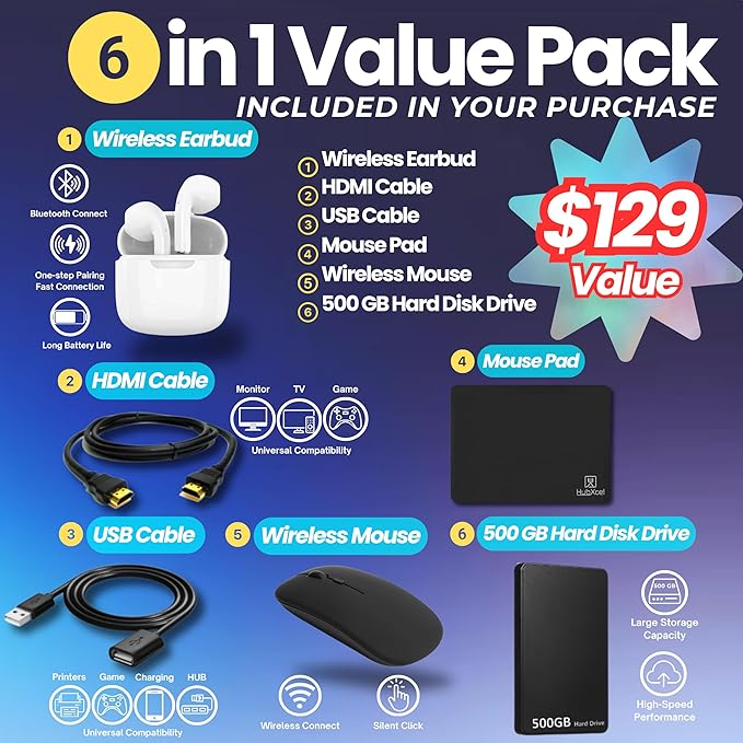 ASUS Vivobook 14" FHD Laptop 2025 Business Student, Lifetime Office 2024, 6-Core 13th Intel i3 (Up to 4.5GHz), 16GB RAM & 1TB Storage (512GB SSD + 500GB Ext), HubxcelAccessory, Win 11 Pro Copilot AI