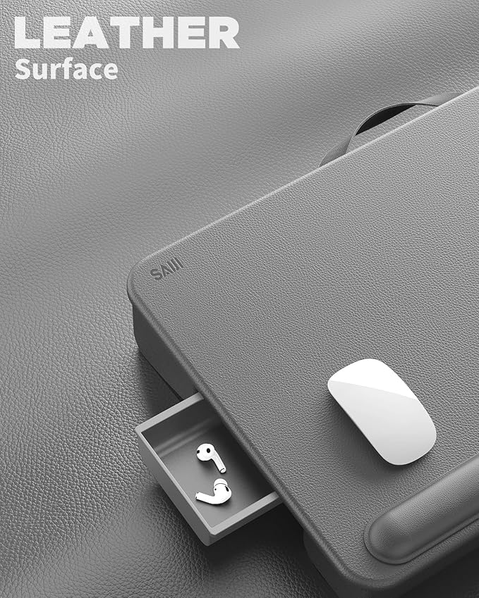 SAIJI Lap Desk with Cushion, Computer Laptop Stand, Lap Laptop Table, Built-in Drawer Storage, Phone Holder, Wrist Pad