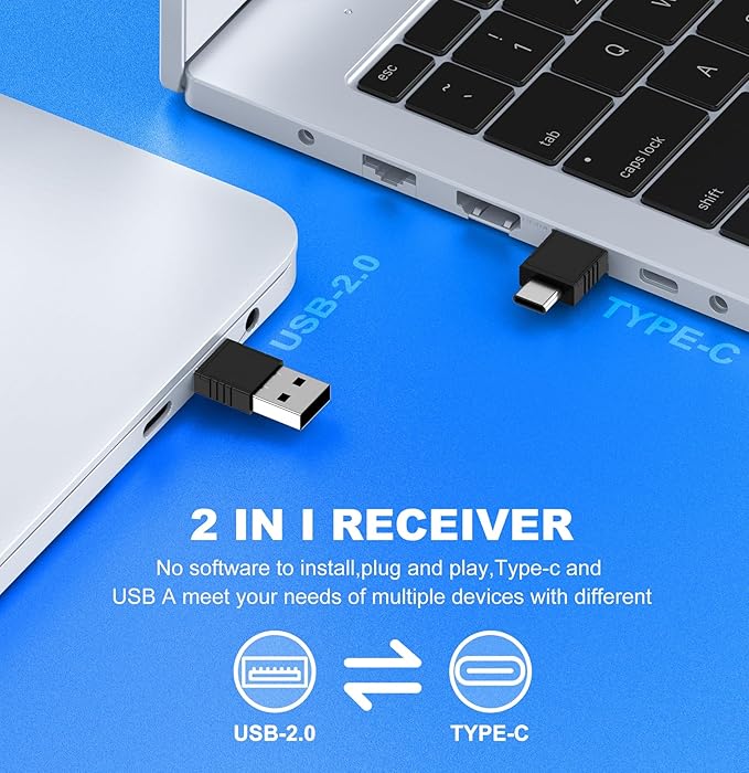 2 in 1 USB Type C Wireless Presenter Remote with Air Mouse, Rechargeable Presentation Clicker PPT Pointer RF 2.4GZ PowerPoint Clicker Slide Advancer for Computer Mac