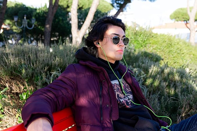 LUDOS Ultra Wired Earbuds in-Ear Headphones, 5 Years Warranty, Earphones with Microphone, Noise Isolating Ear Buds, Memory Foam for iPhone, Samsung, School Students, Kids, Women, Small Ears - Green