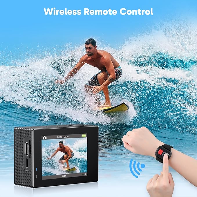 AKASO Brave 4 Action Camera with Waterproof Floating Hand Grip and Carry Bag Bundle - 4K30 20MP Ultra Hd EIS 131ft Underwater Camera 5xZoom Dual Screen with Helmet and Bicycle Accessories Kit