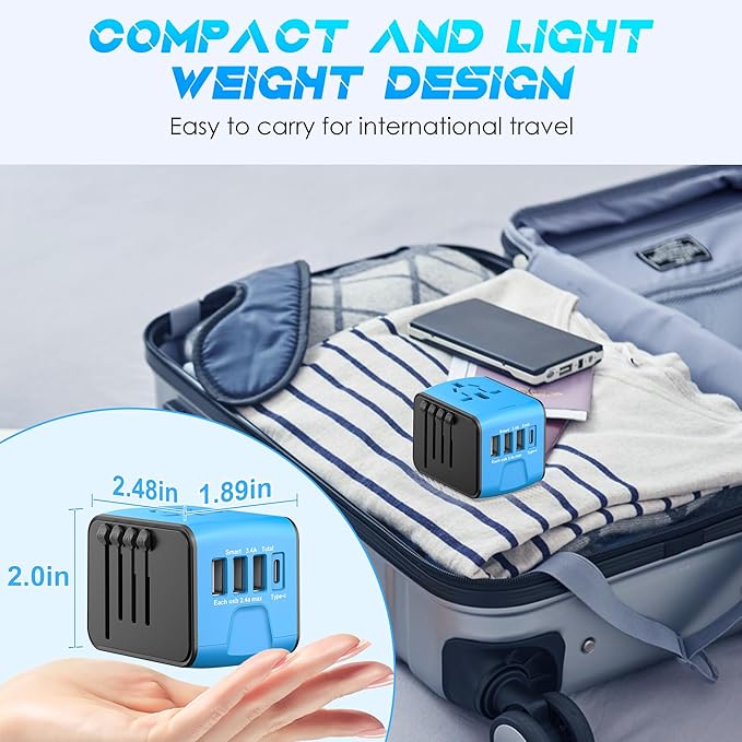 ISIX International Travel Adapter Universal Power Adapter Worldwide All in One 4 USB Perfect for European US, EU, UK, AUS,Asia 200+ Countries