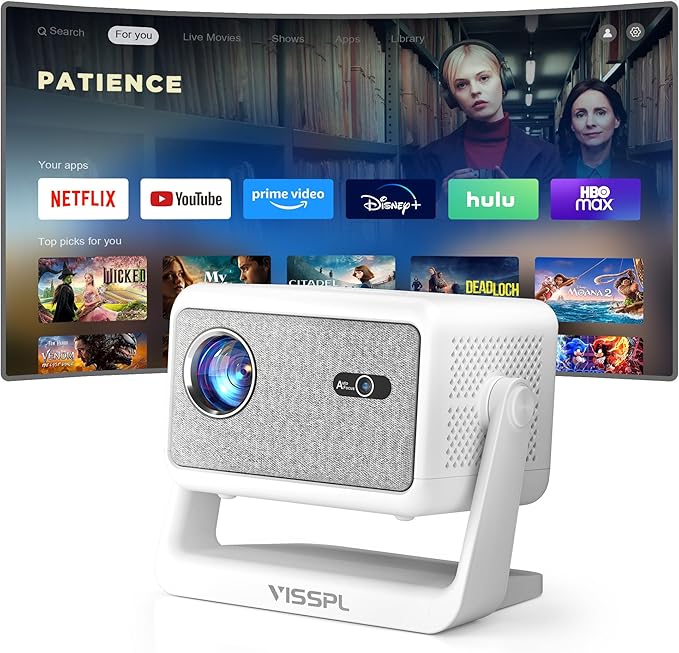 Netflix Projector, VISSPL Full HD 1080P Video Projector, Portable Outdoor Projector with Stand, Kids Gift, Home Theater Movie Phone Projector Compatible with Android/iOS/Windows/TV Stick/HDMI/USB