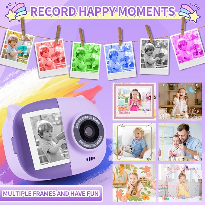 Rongta Instant Print Camera for Kids, Children Portable Photo Printer for Birthday Gifts, Kids Toys, 2.4 Inch Screen Kid Digital Camera for Girls Boys Age 3 4 5 6 7 8 9 10 (Purple)