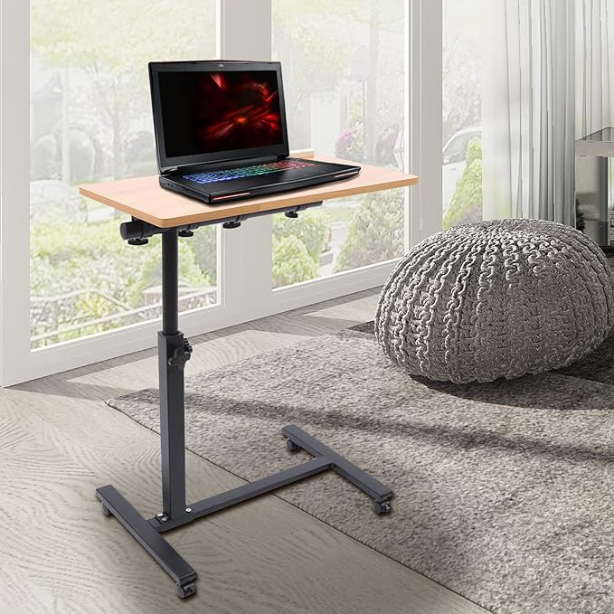Mobile Laptop Table Adjustable Overbed Bedside Table Rolling Standing Laptop Desk Tilting Overbed Table with Wheels Height Adjustable Tray Table for Bed Sofa