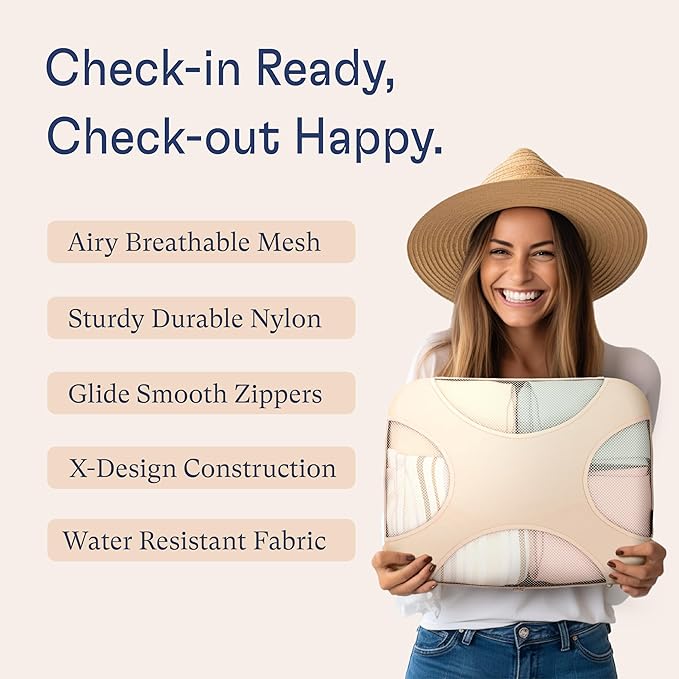 Shacke 8 Set Packing Cubes for Travel Lightweight Luggage Organizer (Cream)