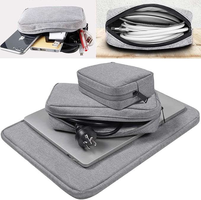 Electronics Accessories Organizer Bag,Portable Digital Storage Bag for Cable,Power Bank,Charger,Charging Cords,Mouse,Adapter,Earphones and More Out-Going,Business,Travel Gadget Bag,Grey(Small+Big)