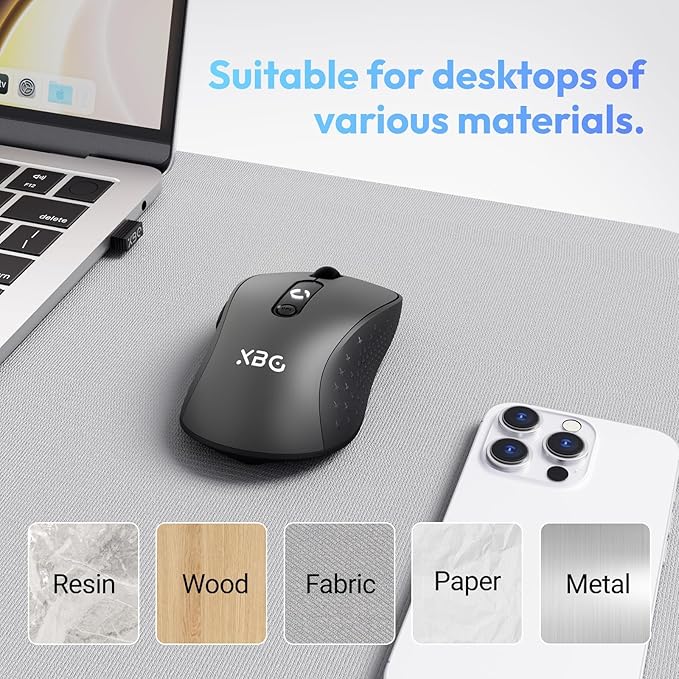XBG B15 Tri-Mode Wireless Mouse, Bluetooth 5.0/4.0 & 2.4G, 5 Adjustable DPI, Type-C Rechargeable with 3-Level Battery Indicator, Ergonomic Silent Design for Office/Laptop/Travel