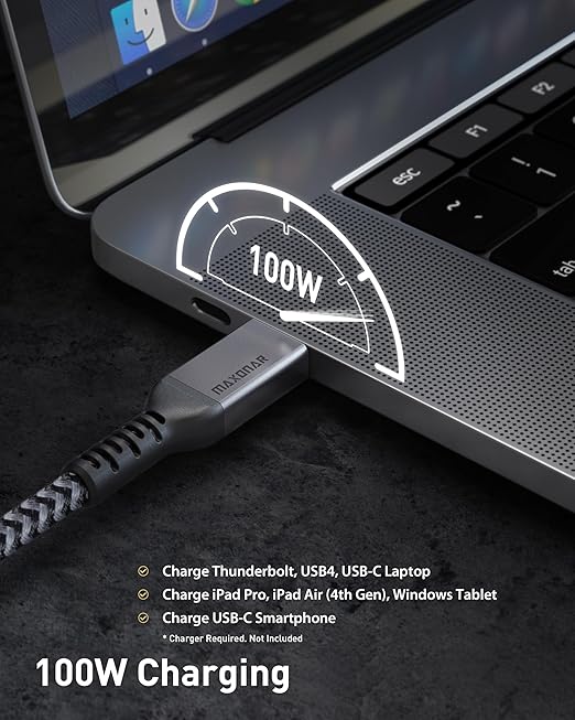 Maxonar 16.5FT Long Thunderbolt 4 Cable with 20Gbps Data Sync/100W Charging and 4K@60Hz for Thunderbolt 4/3, USB4, and USB C Devices