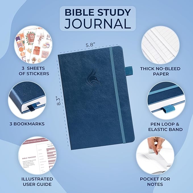 Clever Fox Bible Study Journal – Church Notes Notebook – Note Taking & Journaling Kit – Faith Based Religious Gifts & Accessories (Mystic Blue)
