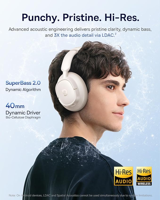 Baseus Bass BH1 NC Adaptive Active Noise Cancelling Headphones, Real-Time Adaptive Hybrid ANC, SuperBass 2.0, LDAC Hi-Res Sound, 80H Playtime, 5-Mic AI Clear Calls, Comfortable Fit, Bluetooth 6.0