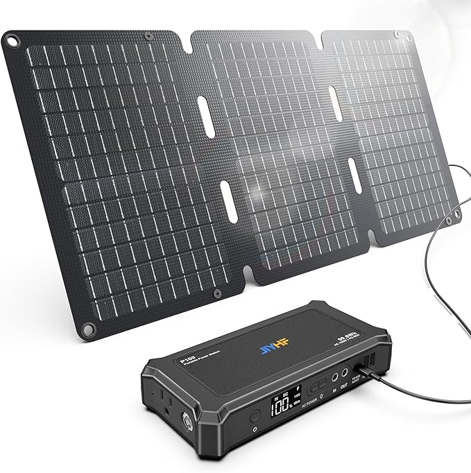 JIYHF Portable Power Bank with 30W Foldable Solar Panel - 99.9Wh Backup Battery, 100W AC & 65W USB-C PD Fast Charging Ideal for Outdoor Work, Compatible with iPhone16/15 Series, iPad, MacBook, Laptop