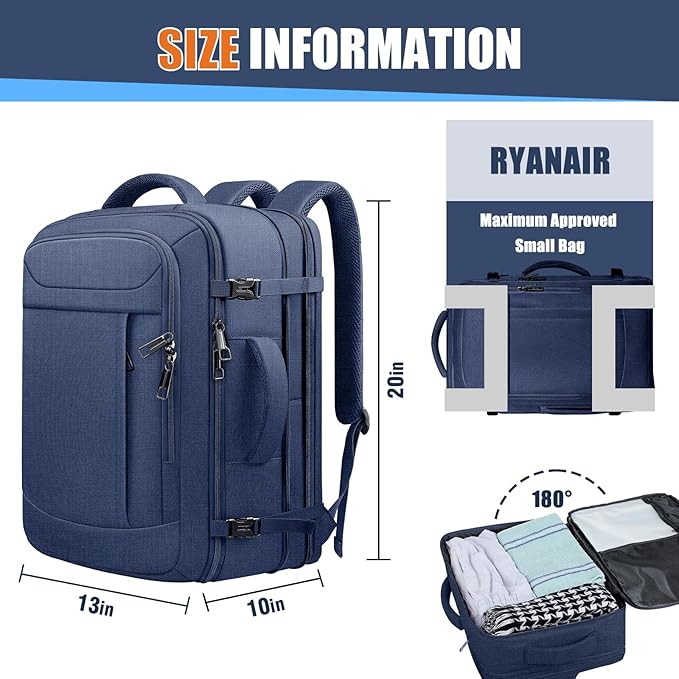 Travel Laptop Backpack, 50L Travel Backpack, 17.3 Inch Carry on Large Luggage TSA Flight Approved Laptop Bag, Multiple Pockets TSA Friendly Water Resistant Business Bag for Men, Blue