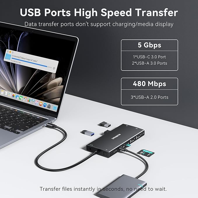 USB C Hub USB C Docking Station Dual Monitor 4K@60Hz+DP 8K@30Hz for Dell HP, Laptop Docking Station 3 Monitors 15 in 1 USBC Dongle Multiport Adapter with USB A Port+Button+PD+Ethernet+SD/TF+Audio