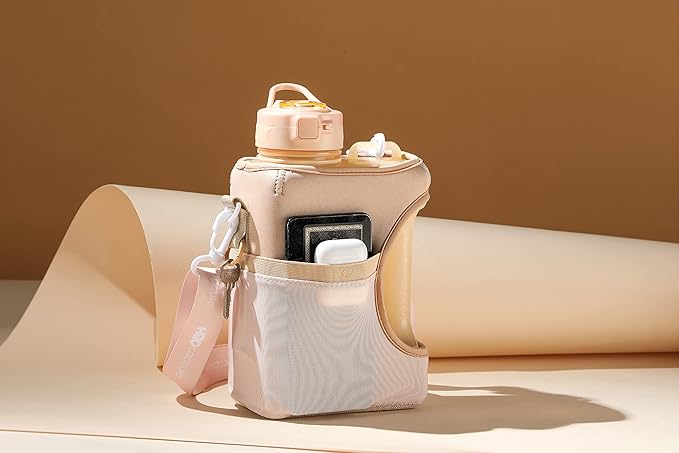 H2O Capsule Half Gallon Cube Square Water Bottle - 2.2L Water Bottle with Strap, Storage Sleeve, Covered Straw and Chug Lid – BPA Free Reusable Sports Water Jug with Handle, (68 Ounce), (Neutral)