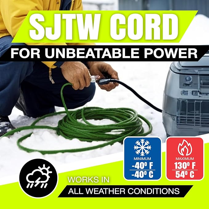 75ft Outdoor/Indoor Extension Cord 14/3 Gauge Heavy Duty 3 Prong SJTW, Waterproof, Flexible Cold-Resistant Long Power Cord,13A 125V 1625W, Green by LifeSupplyUSA