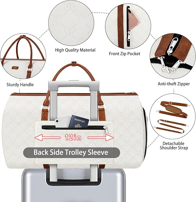 4pcs Convertible Garment Duffel Bag for Travel - 50L 2-in-1 Carry On Weekender Overnight Bag with Toiletry Bag, Fits Suits & Dresses, Trolley Sleeve, Hanging Suit Compartment, Waterproof Shoe Pocket