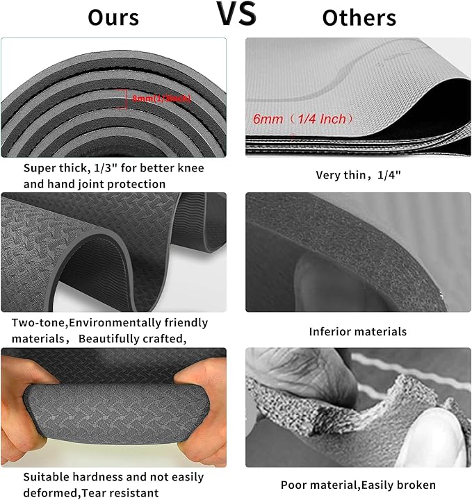 Yoga Mat 1/3 inch QMKGEC Exercise Mats 8mm TPE Non-Slip Extra Thick High-Density Eco Friendly for Yoga Workout Pilates Yoga Mats for Women Men