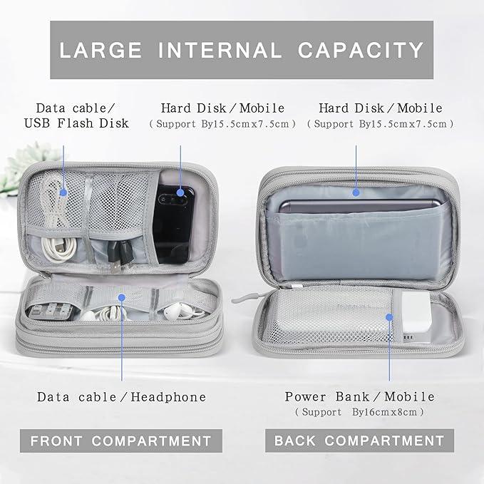 Skycase Electronic Organizer Travel Case - Waterproof Travel Cord Pouches for Organization, Cable Organizer, All-in-One Double Layers Storage Bag for Accessories, Charger, Cable, Grey-1