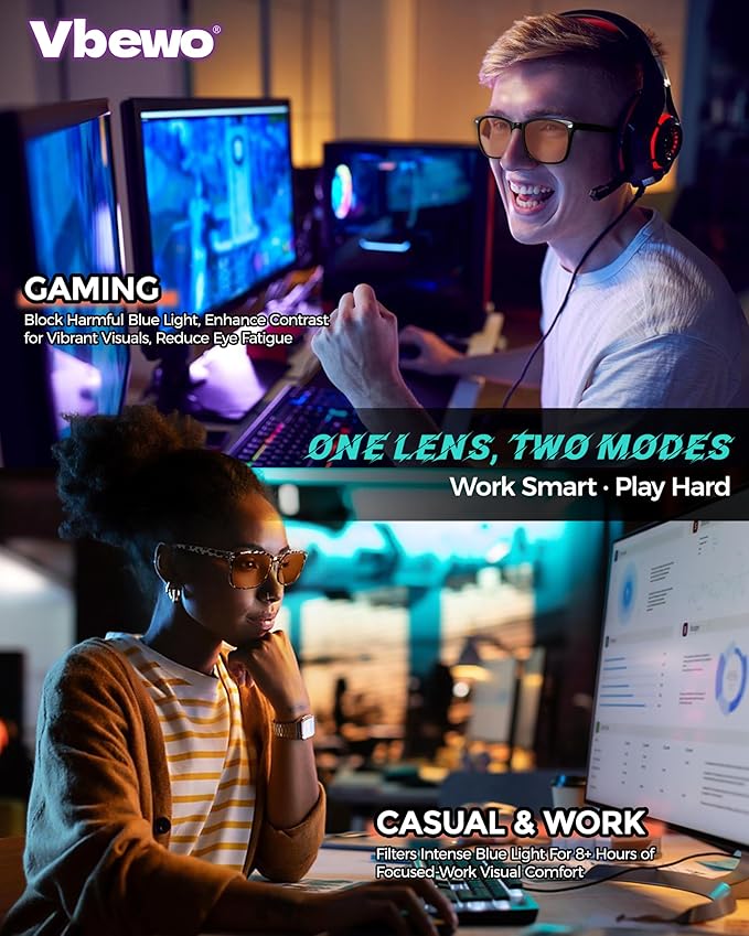 2 Packs Professional Sleep Glasses with 98.7% Blue Light Blocking Dual AR Coatings Amber Lens, Computer Gaming Glasses for Men Women, Anti Fatigue & Eye Strain