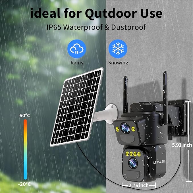 Security Cameras Outdoor WiFi,5G/2.4G Cameras for Home Security Solar Power with Dual Lens,Motion Detection,Night Vision,2-Way Audio,Weather Proof,No Subscription Fee